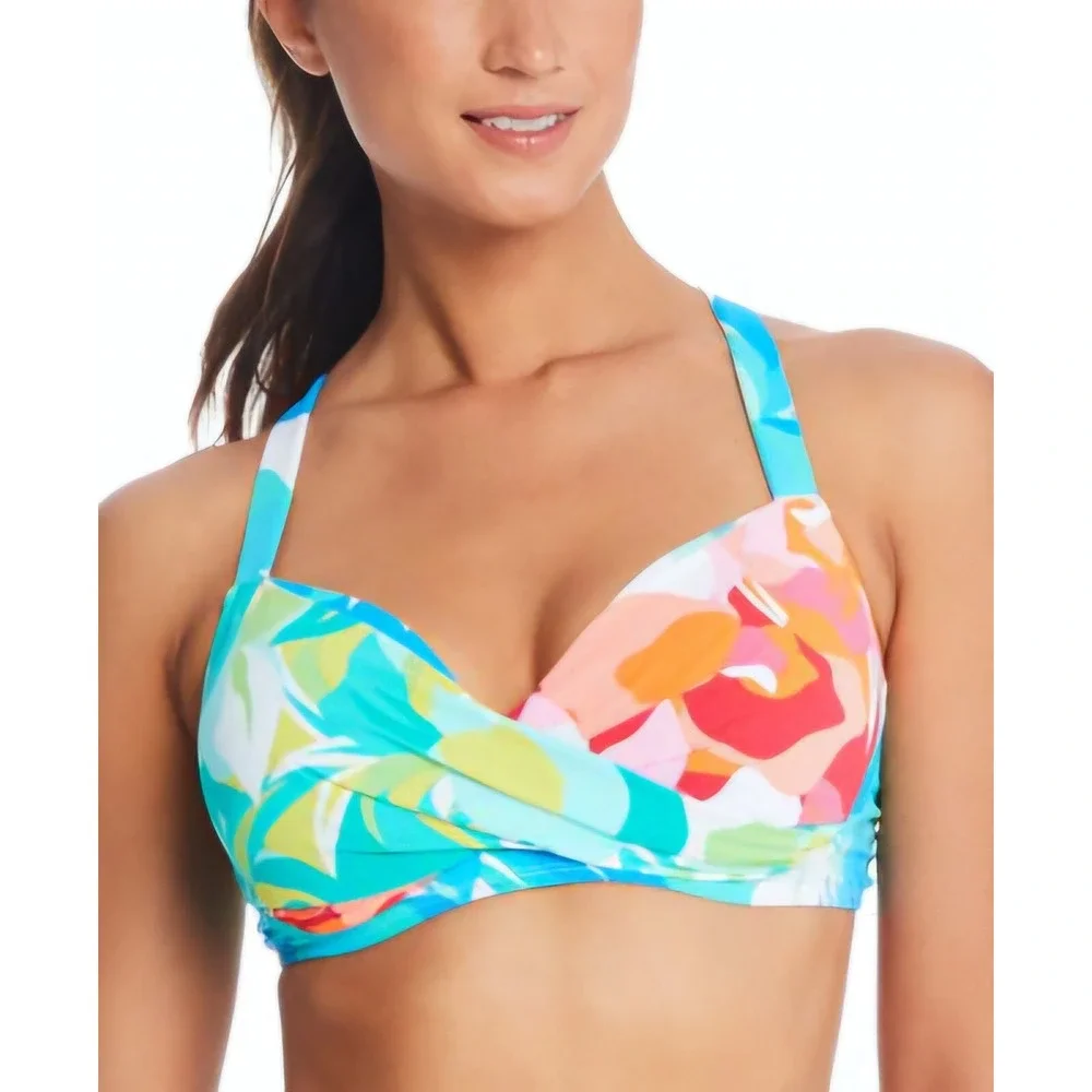 Bleu‎ by Rod Beattie Women's Twist Front Bikini Top Multi Color Size 40D